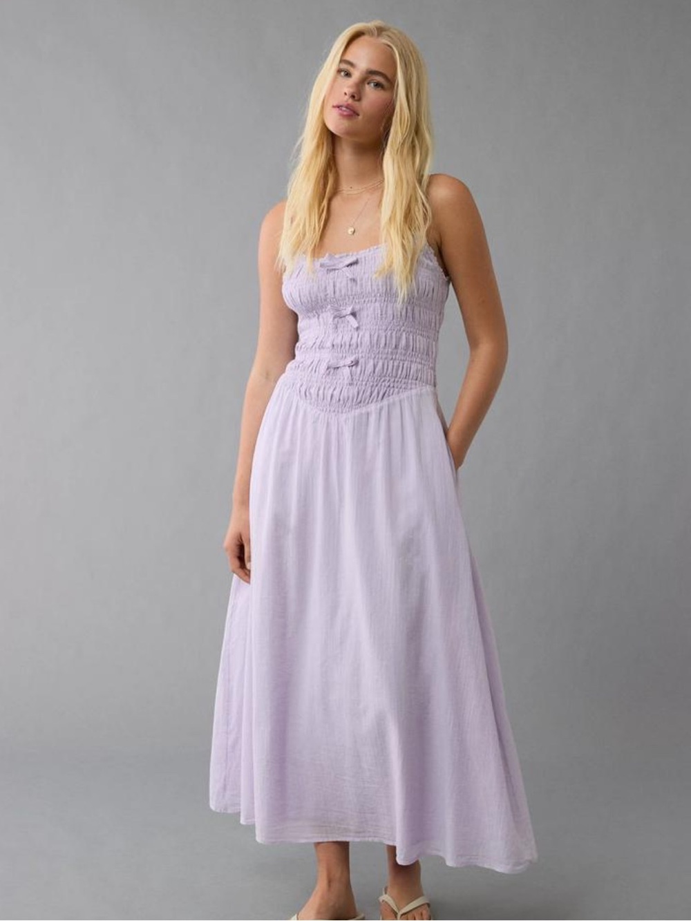 American Eagle Bella Bow Midi Dress Light Lavender